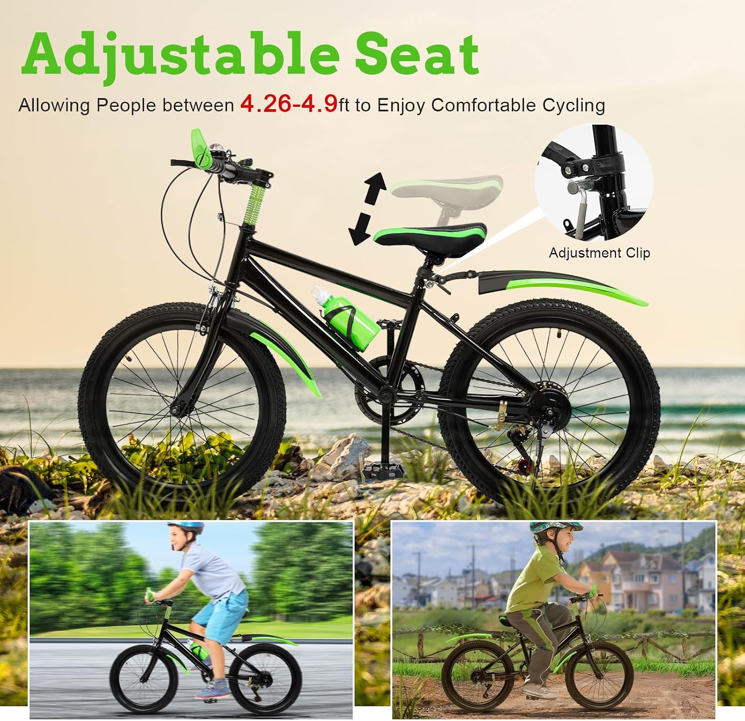 Children's Mountain Bike, 20 Inch Children's Bike, 7-Speed Children's Bicycle for Boys and Girls with Water Bottle, Compass Bell Bicycle for Children, Bicycle Children from 4 Years for Children – Bild 4