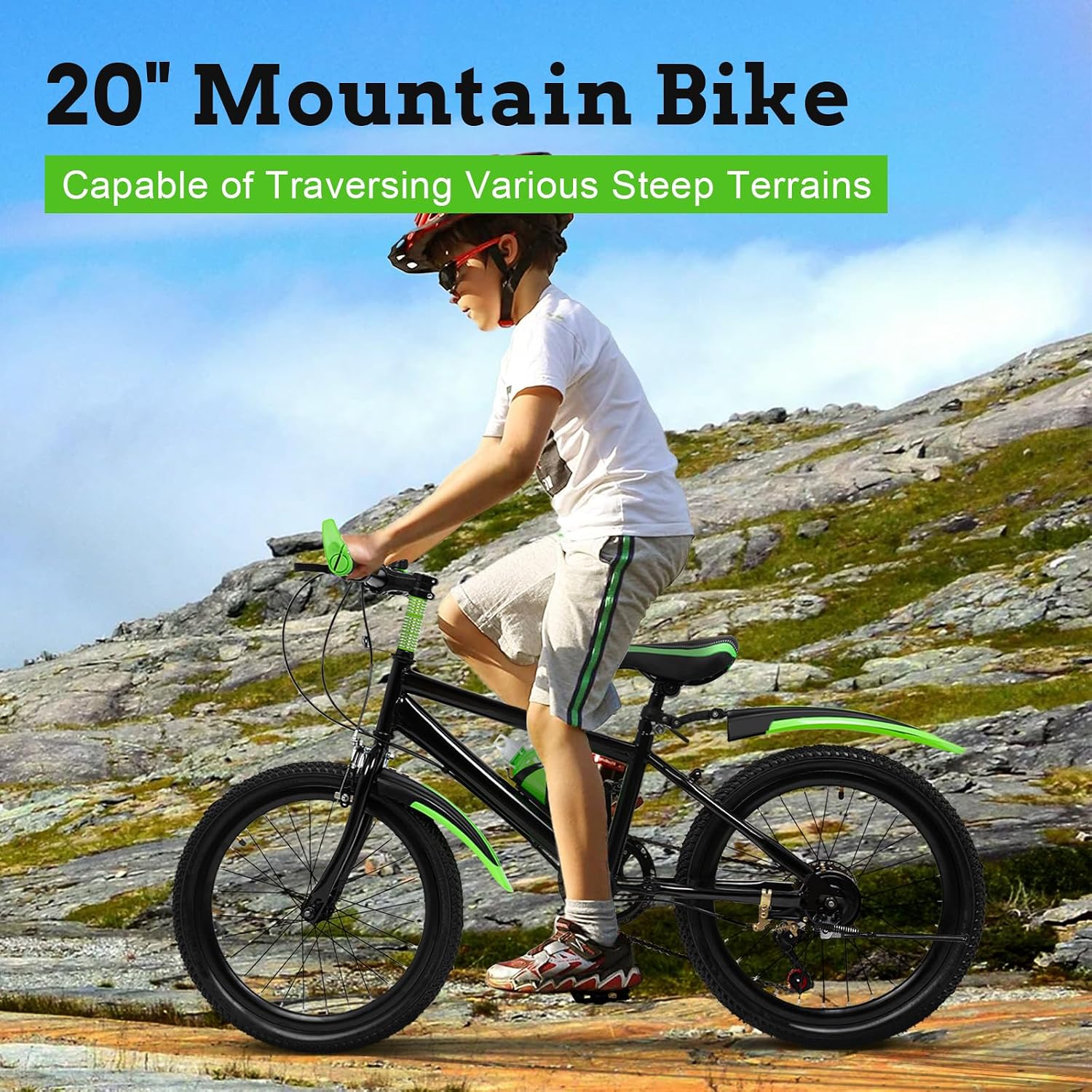 Children's Mountain Bike, 20 Inch Children's Bike, 7-Speed Children's Bicycle for Boys and Girls with Water Bottle, Compass Bell Bicycle for Children, Bicycle Children from 4 Years for Children – Bild 3