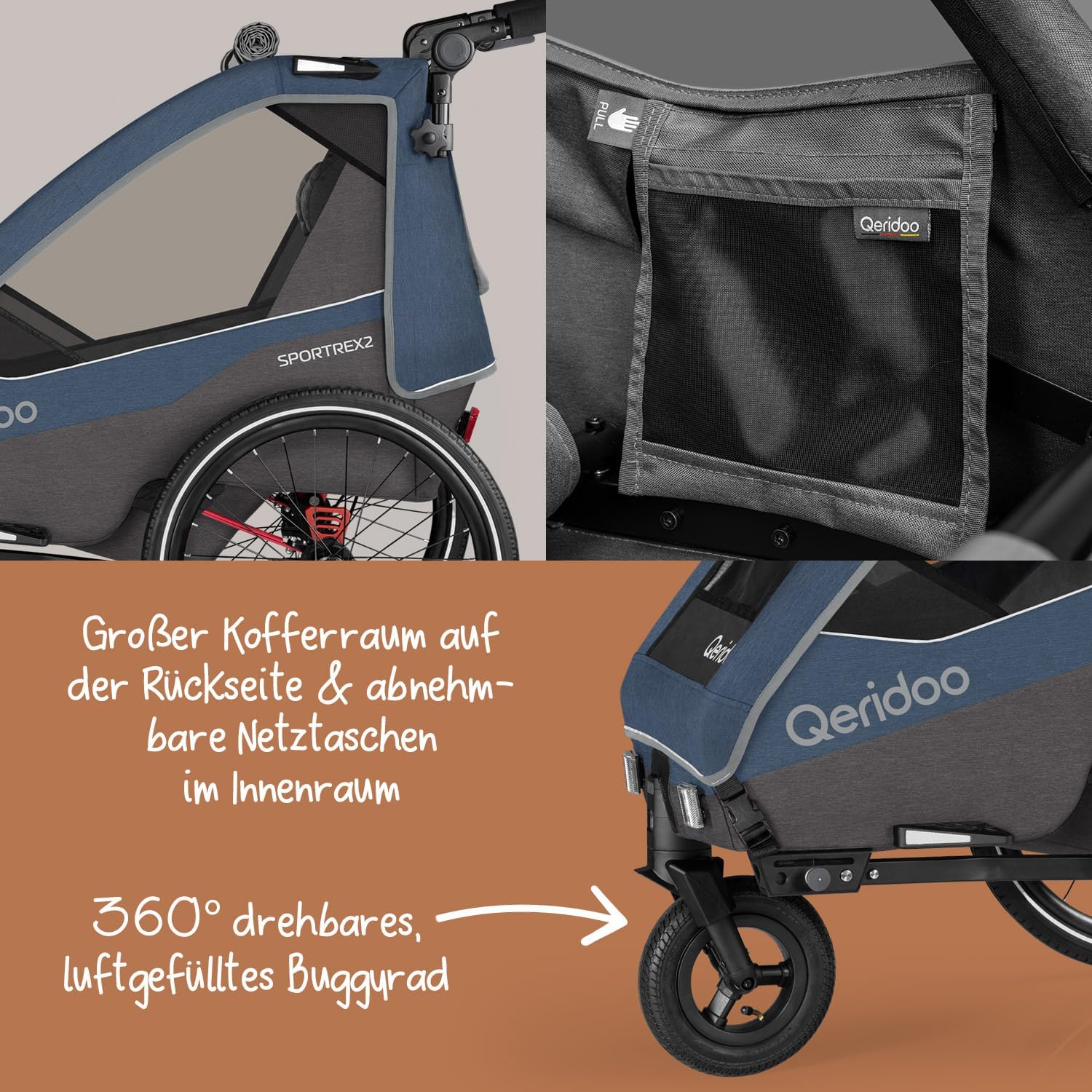 Qeridoo Sportrex 2 Limited Edition Jeans Blue | Fahrradanhänger 2 Kinder – Bild 9