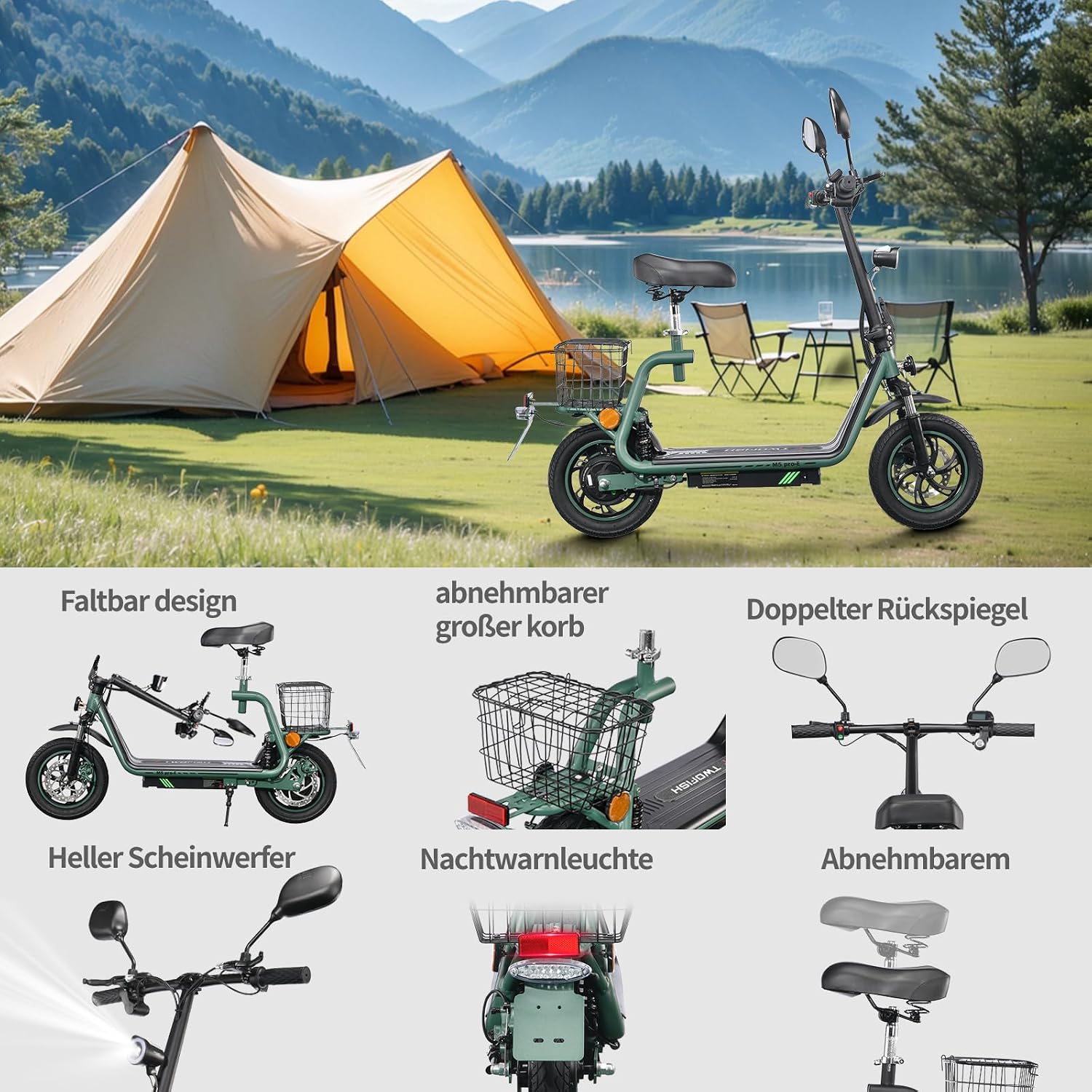TWOFISH 12/14 Inch Electric Motorcycle for Adults, EEC Road Legal, E Moped with 500 W Motor 48 V 13 Ah Battery, Disc Brakes Double Suspension, 30 km Range Max 120 kg – Bild 6