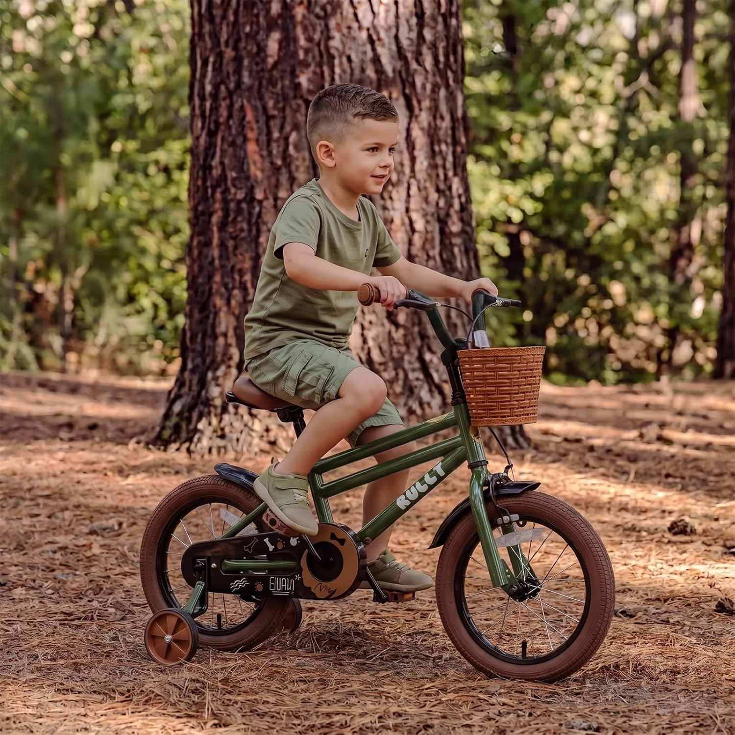 RULLY 12-16 inch Boys Bicycle for Children from 2-6 Years - Bicycle with Stabilisers, Coaster Brake & Handbrake, Front Basket - Blue, Black, Green – Bild 9