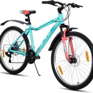 Hiland Women's Mountain Bike 26/27.5 Inch Aluminium Frame 18 Speed MTB for Women, Ladies and Girls Mountain Bike with Double Disc Brake Suspension Fork, Mint Green/Purple