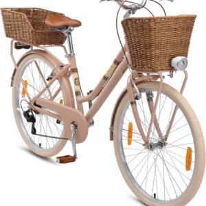 BIKESTAR Aluminium City Bicycle 26/28 Inch, 16/18 Inch Frame, 7 Speed Shimano Women’s Bike, Dutch Bike, Retro Bike with V-Brake and Pannier Rack