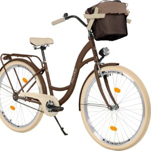MILORD Women's City Bike Comfort with Metal Basket Vintage Bicycle 26 / 28 Inch 1 Speed