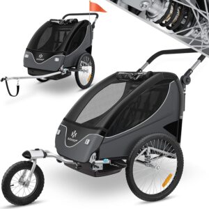 Kesser® Children's Trailer, Bicycle Trailer, 360° Rotatable With Suspension, 2-in-1 Jogger Function, With 5-Point Safety Belt, Jogger Bicycle Trailer for 1 to 2 Children, Max. 40 kg, Black/Anthracite