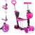 Kids Scooter with Removable Seat, Flashing LED Wheels, Height Adjustable 3 Wheel Scooter with Push Handle for Toddlers, Boys and Girls from 2 Years, Pink