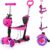 Yoleo 5-in-1 Children’s Scooter with Removable Cartoon Basket, Seat, Push Bar, LED, Large Wheels, Comfortable Backrest, Height-Adjustable Handlebar for Toddlers, Boys and Girls from 2 Years, pink